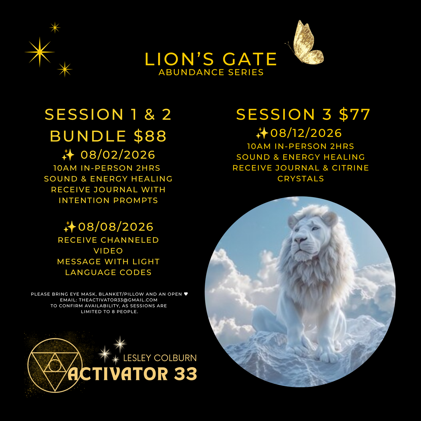 08/12/2026 - Aug 12 - In-Person 1 hr ~ ✨Abundance ✨ Lions Gate/New Moon Solar Eclipse Event ✨